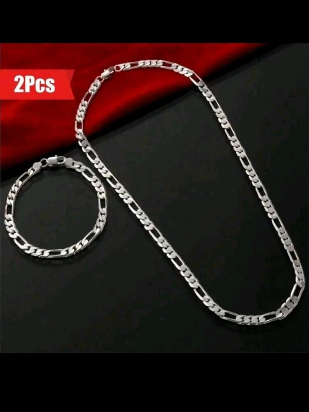 Fashionable, Elegant Men's 925 Sterling Silver Figaro Chain Necklace & Bracelet